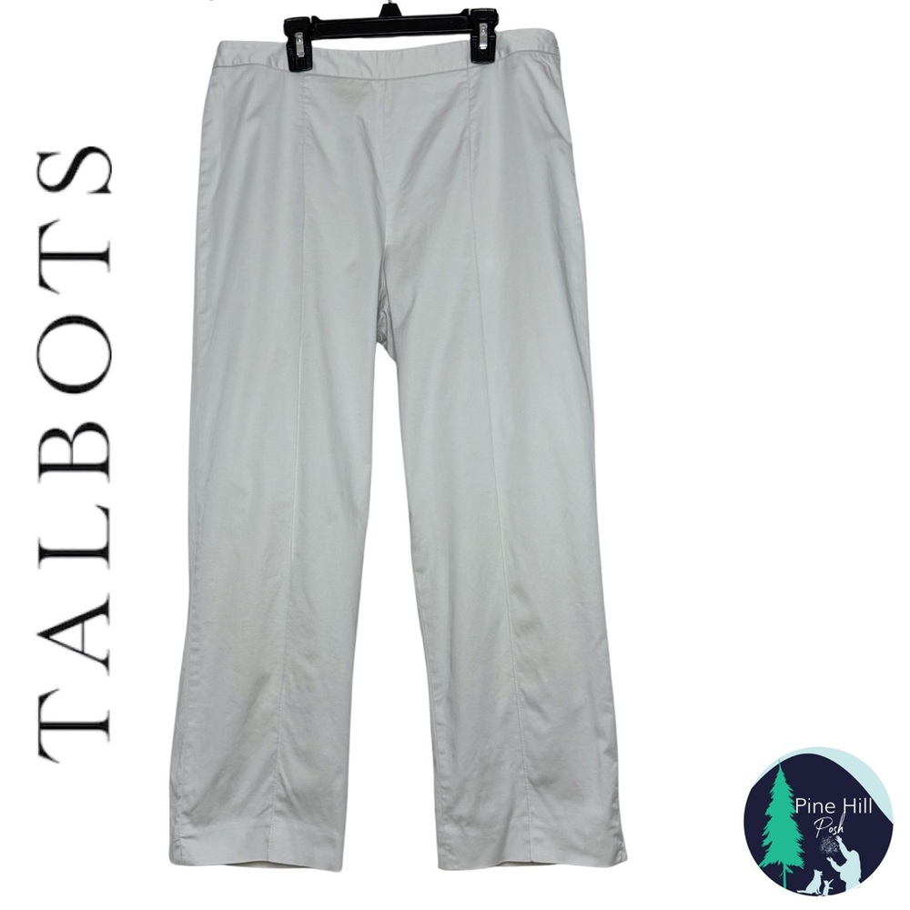 Talbots Crop Pants Size 12 Beige Straight Leg High Rise Flat Front Side Zip NWOT